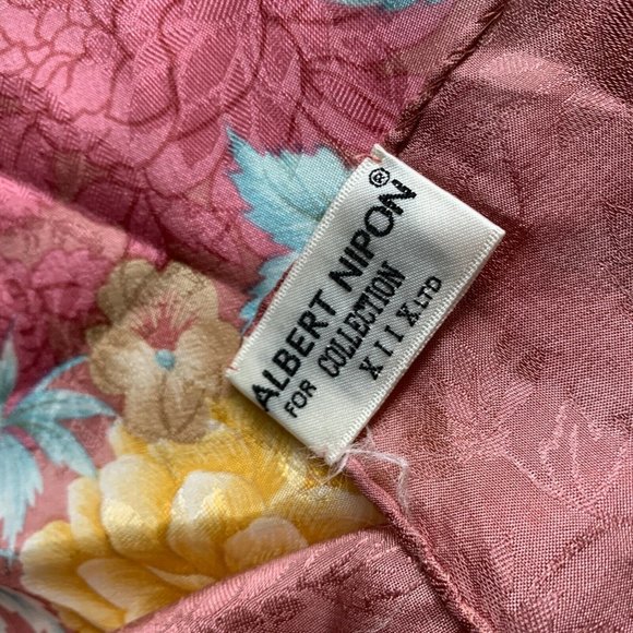 Albert Nipon for Collection XIIX Ltd Vintage 100% Silk Scarf Floral Pink Square - Picture 3 of 4